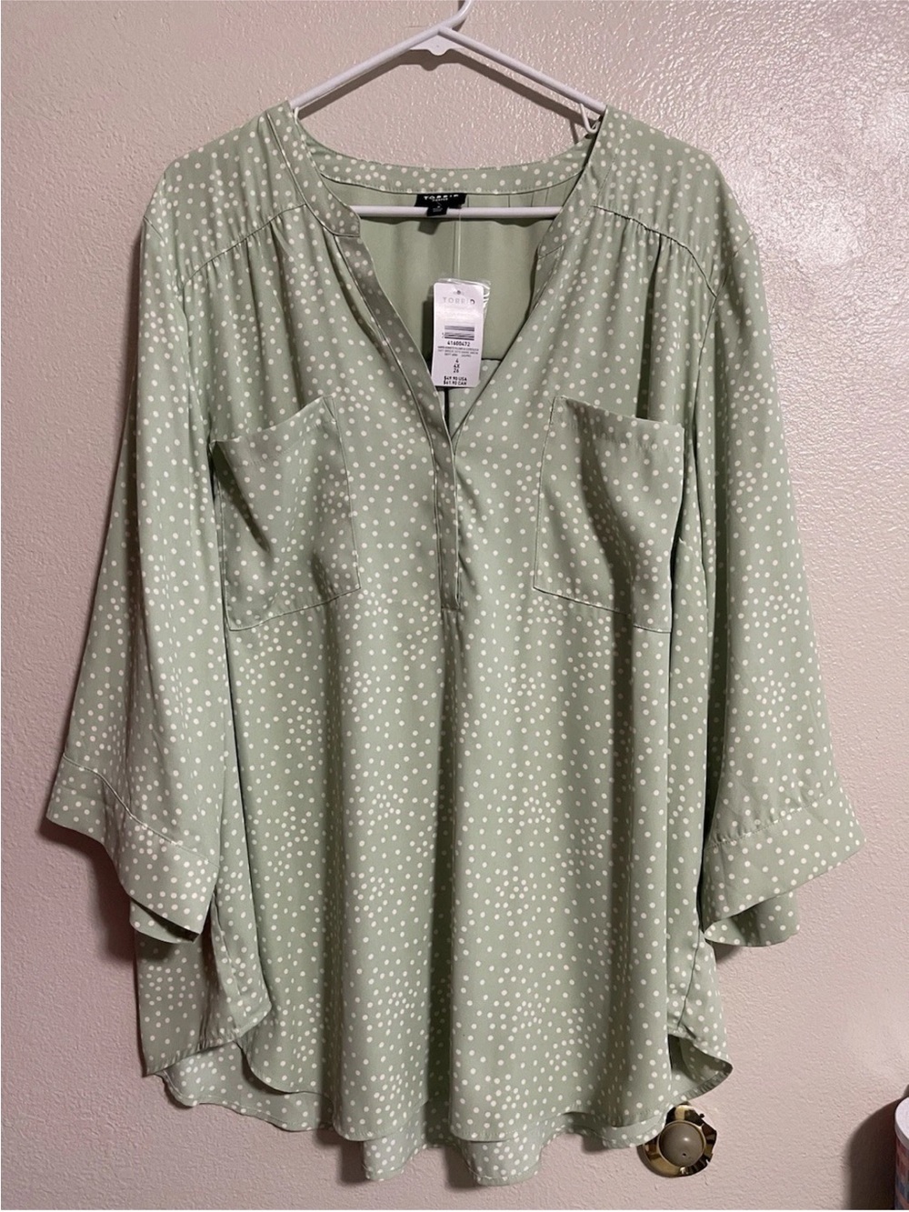 Torrid Harper Georgette 3/4 White Green Polka Dot Blouse 4X